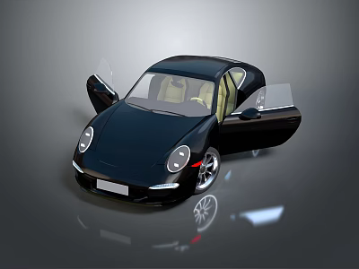 Black Luxury Sports Car With Open Doors And Beige Interior Design 3d model