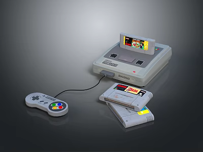 Retro Gaming Console With Controller Stacked Game Cartridges And Screen 3d model
