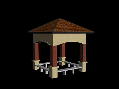 Outdoor Gazebo Design Featuring Brown Tiled Roof Red Brick Columns And Light Base 3d model