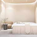 Serene SPA Sauna Room with Massage Bed Soft Lighting Beige Sofa Plants and Light Decor