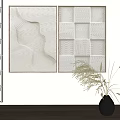 Two Panel Abstract Wall Art With Line Patterns Wooden Frames And Pampas Grass 3d model