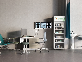 Infirmary Doctor's Desk Shade Cabinet Sink Common Chair Stool 3d model