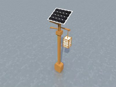 Solar Powered Outdoor Light With Wooden Pole And Decorative Lantern Design 3d model