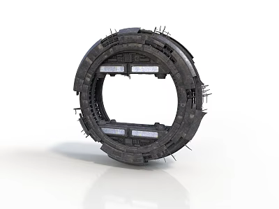 Futuristic Circular Mechanical Structure With Metal Frame And Protruding Modules 3d model