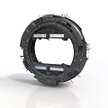 Futuristic Circular Mechanical Structure With Metal Frame And Protruding Modules