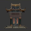 Traditional Chinese Pavilion Architecture With Blue Tile Roof Decorative Eaves Green Columns And Stone Base