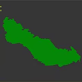 Detailed 3D Island Terrain Model With Blue Water Surroundings And Gray Background