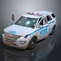 NYPD Police Utility Vehicle With Emergency Lights Shattered Window And Open Door