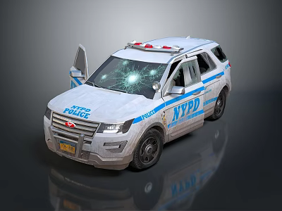 NYPD Police Utility Vehicle With Emergency Lights Shattered Window And Open Door 3d model