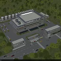 Modern Industrial Factory Building With Storage Tanks Green Trees And Access Roads