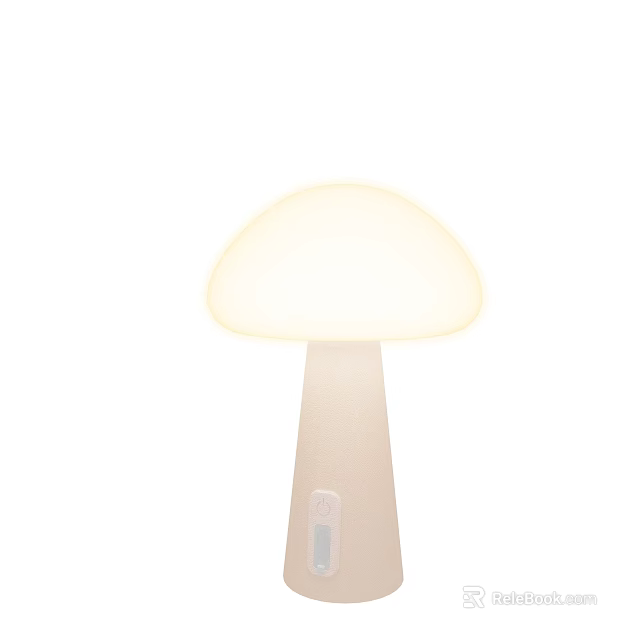 Mushroom Shaped Table Lamp With Glowing White Shade And Control Button 3d model 
