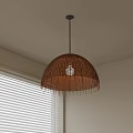 Rattan Dome Shaped Pendant Light Hanging By Window With White Blinds 3d model