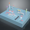Colorful Small Components On Blue Platform With Various Shapes And Structures 3d model