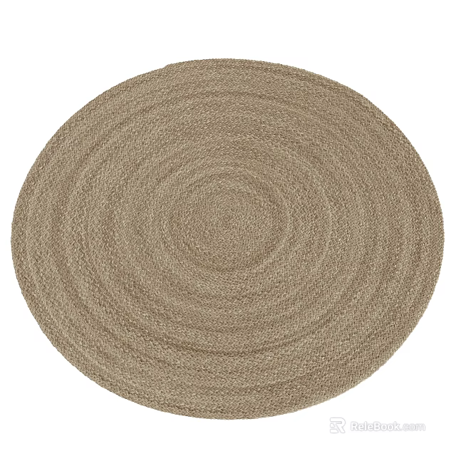 Woven Neutral Beige Round Area Rug with Concentric Circle Pattern for Home Decor 3d model 