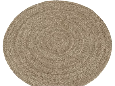Woven Neutral Beige Round Area Rug with Concentric Circle Pattern for Home Decor 3d model