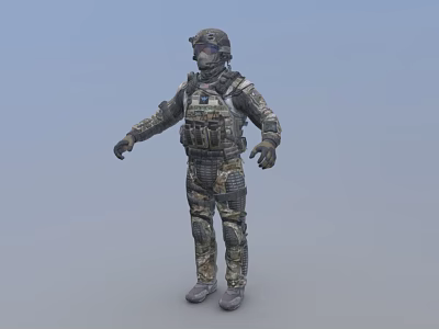 Game Movie Character In Camouflage Tactical Uniform With Helmet And Goggles 3d model