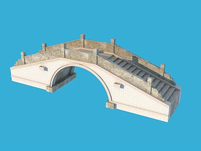 Classic Stone Arch Bridge With Detailed Railings And Stone Steps Design 3d model