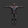 Futuristic Game Movie Character In Red And Gray Tech Armor With Glowing Details Standing Pose
