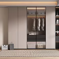 Modern Wardrobe With Glass Doors Hanging Clothes Storage Shelves And Rug