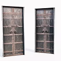 Vintage Wooden Double Doors With Intricate Metal Accents And Classic Design