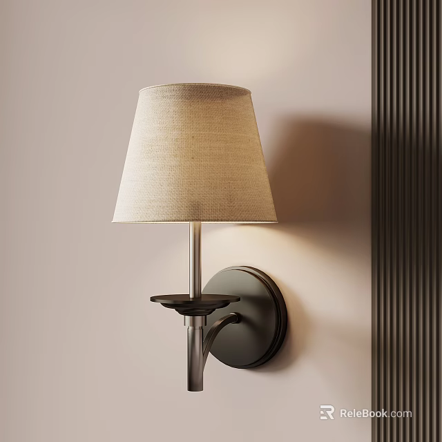 Modern Wall Lamp With Beige Fabric Shade Mounted On Textured Wall Panel 3d model 