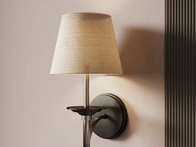 Modern Wall Lamp With Beige Fabric Shade Mounted On Textured Wall Panel 3d model