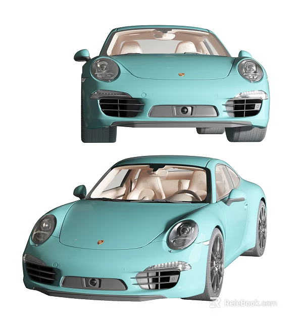 Light Blue Sports Car With Sleek Exterior Design Front View And Side Profile 3d model 