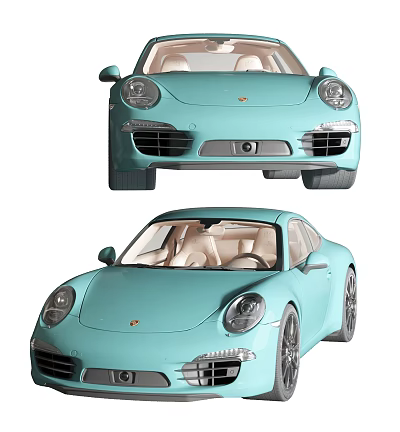Light Blue Sports Car With Sleek Exterior Design Front View And Side Profile 3d model