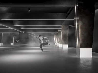 Dynamic Movement In Modern Interior Space With Lighting And Mirrors 3d model