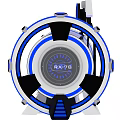 Modern VR Experience Equipment With Three Seats Circular Frame Blue White Lighting And Top Screen