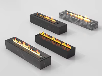 Modern Black And Marble Fireplaces With Burning Flames And Sleek Design 3d model
