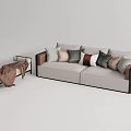 Modern Light Colored Double Sofa With Multiple Colorful Cushions And Ottoman With Blanket 3d model