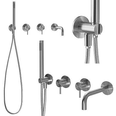 Modern Stainless Steel Faucet Components Including Handheld And Fixed Shower Parts 3d model