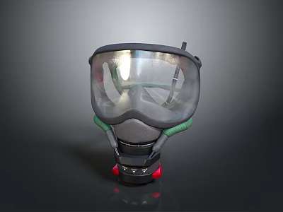 Weapon Tactical Gas Mask With Transparent Visor Green Straps And Red Filters Design 3d model