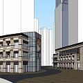 Modern Commercial Street With Multi Story Buildings Glass Facades And Open Plazas