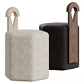 Beige And Dark Gray Upholstered Stools With Walnut Wooden Legs Modern Design