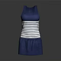 Sleeveless Blue Casual Dress With White Horizontal Stripes And Solid Skirt