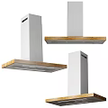 Modern Kitchen Appliances With Wooden Range Hood Induction Cooktop And White Refrigerator