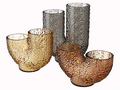 Decorative Glass Ornament Set With Golden Copper Gray Irregular Hammered Texture Pieces 3d model