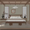 Japanese Inspired Bedroom With Wooden Ceiling Shoji Doors Wooden Bed Nightstand And Table Lamp