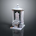 Traditional Stone Washbasin With Decorative Tiles Carved Base And Ornate Canopy Design