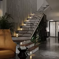 Modern Living Room Interior Design With Wooden Ceiling LED Lights Dark Sofa And Decorative Art