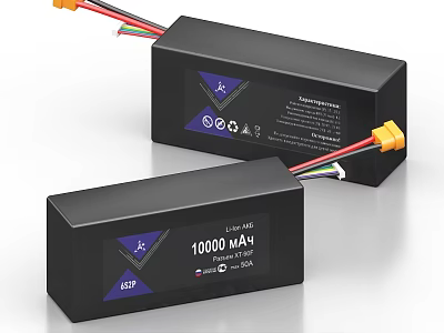 Industrial Li ion Rechargeable Batteries 10000 mAh 3.7V with Power Connectors 3d model