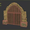 Rustic Wooden Arch Door Furniture With Stone Frame And Paneled Design