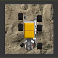 Lunar Rover With Yellow Top White Body And Large Wheels On Moon Sandy Terrain