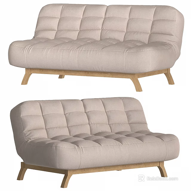 Modern Minimalist Multi Seater Sofa With Light Beige Upholstery Tufted Design And Wooden Legs 3d model 