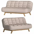 Modern Minimalist Multi Seater Sofa With Light Beige Upholstery Tufted Design And Wooden Legs