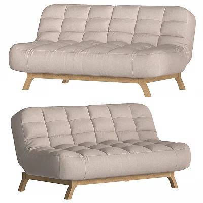 Modern Minimalist Multi Seater Sofa With Light Beige Upholstery Tufted Design And Wooden Legs 3d model