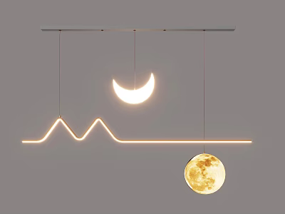 Modern Chandelier With Crescent Moon Full Moon And Mountain Line Design 3d model