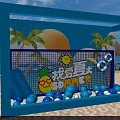 Summer Themed Interactive Zone With Beach Decor Palm Trees Sun And Lifebuoy Elements